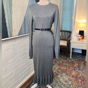 Rocorose Grey Maxi Dress BodyCon Ruffle Hem Sweaterdress